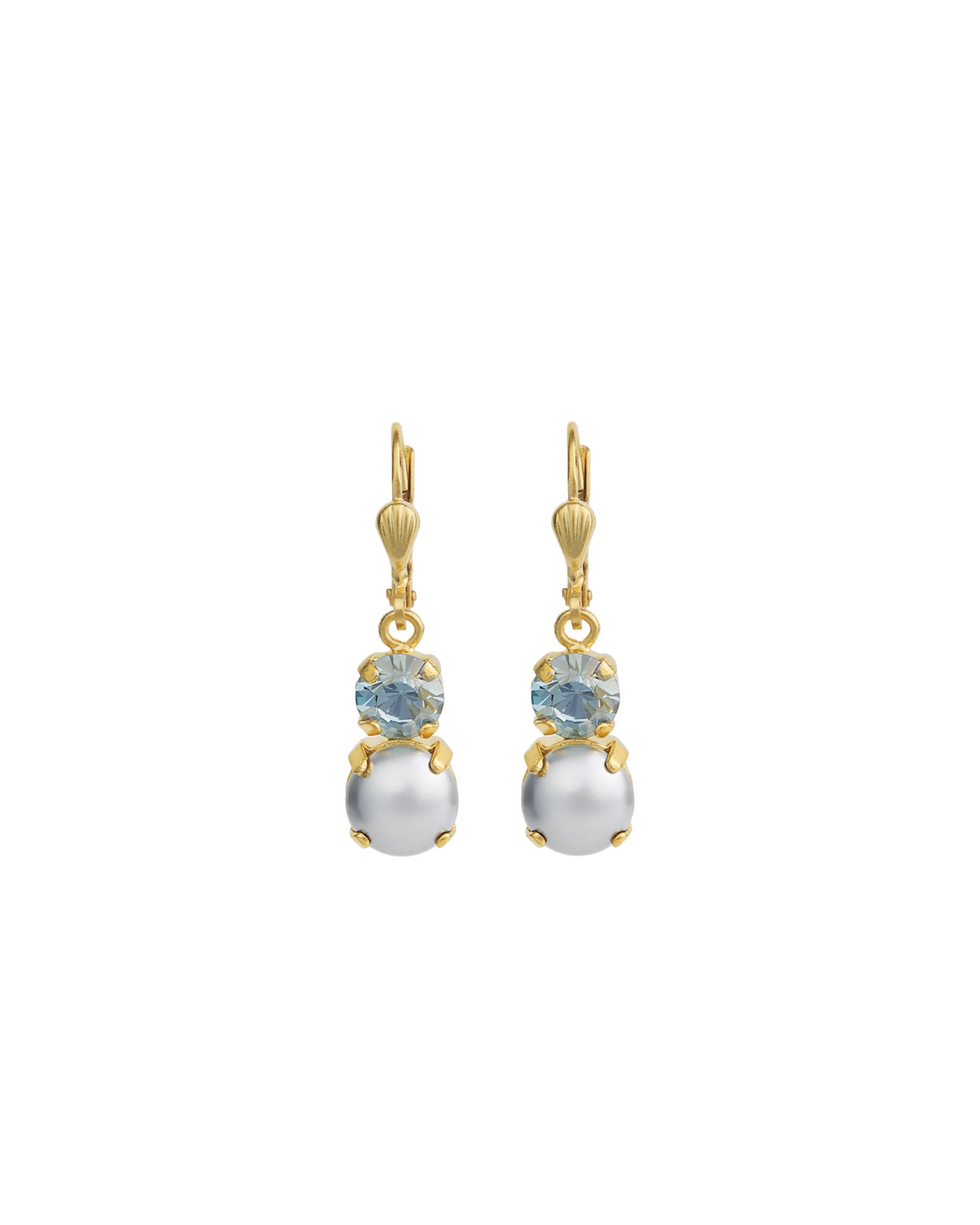La Vie Parisienne-Graduated Round Crystal & Pearl Hooks-Earrings-14k Gold Plated, Silverlight Crystal, Pearls-Blue Ruby Jewellery-Vancouver Canada