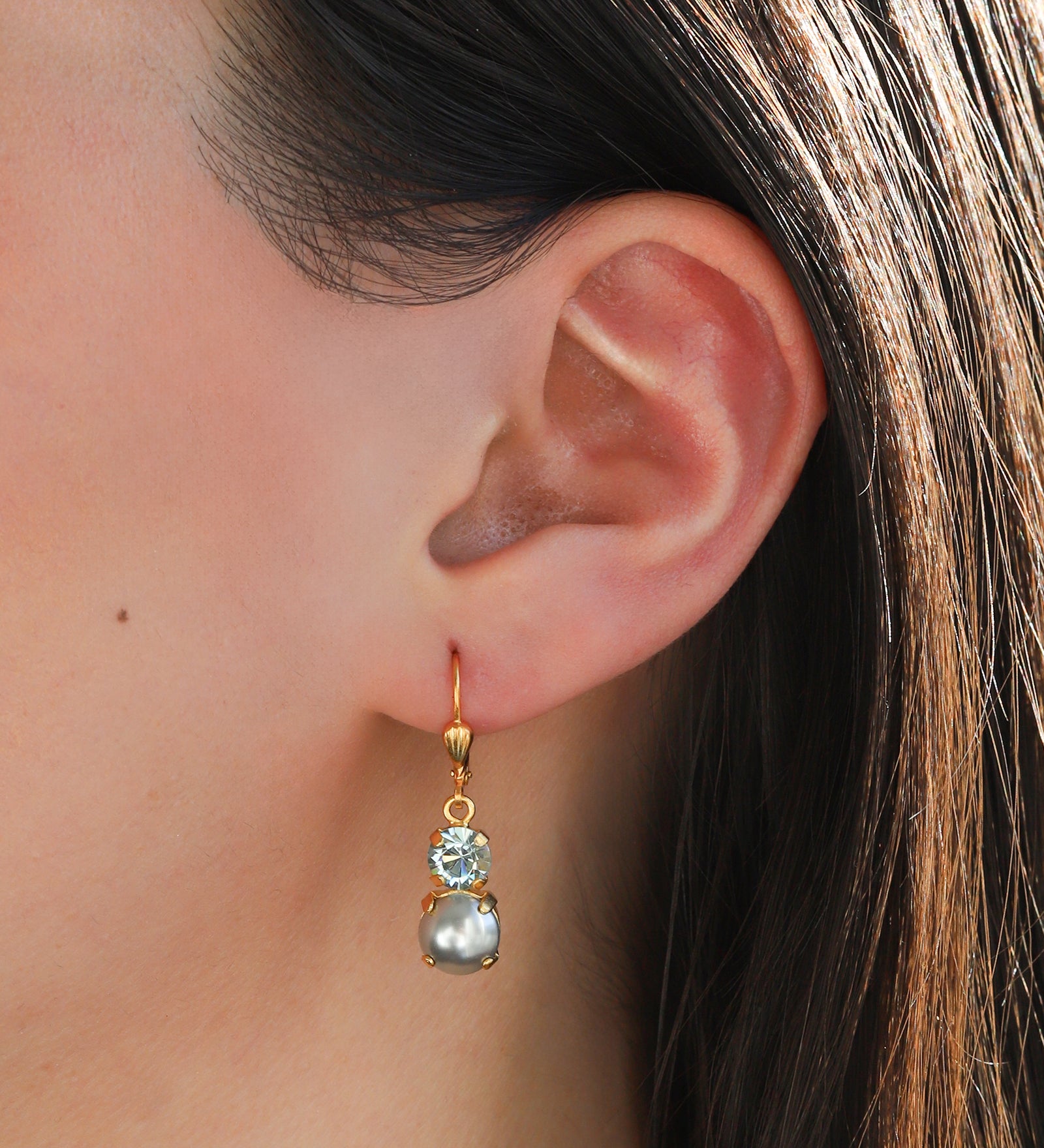 La Vie Parisienne-Graduated Round Crystal & Pearl Hooks-Earrings-Blue Ruby Jewellery-Vancouver Canada