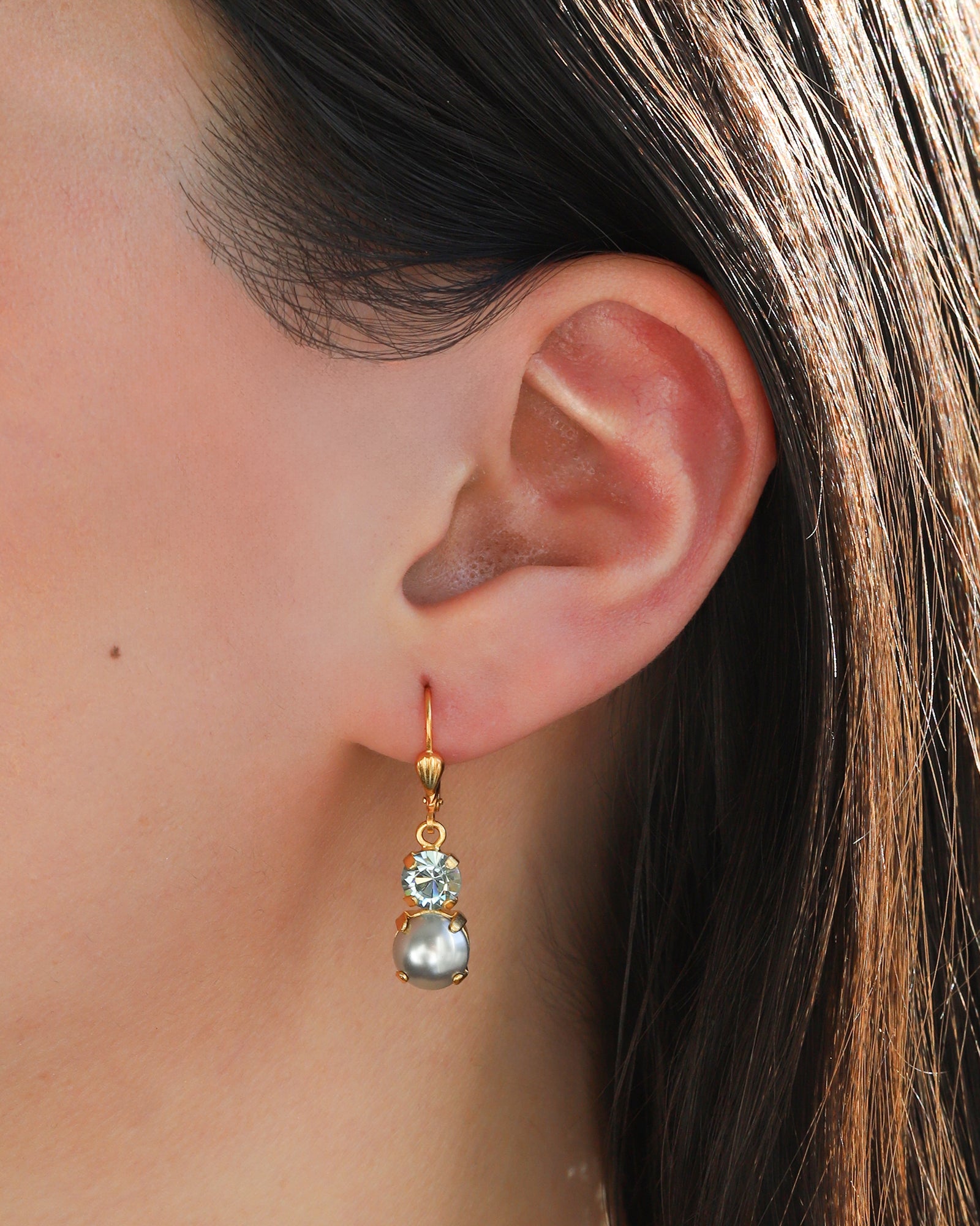 La Vie Parisienne-Graduated Round Crystal & Pearl Hooks-Earrings-Blue Ruby Jewellery-Vancouver Canada