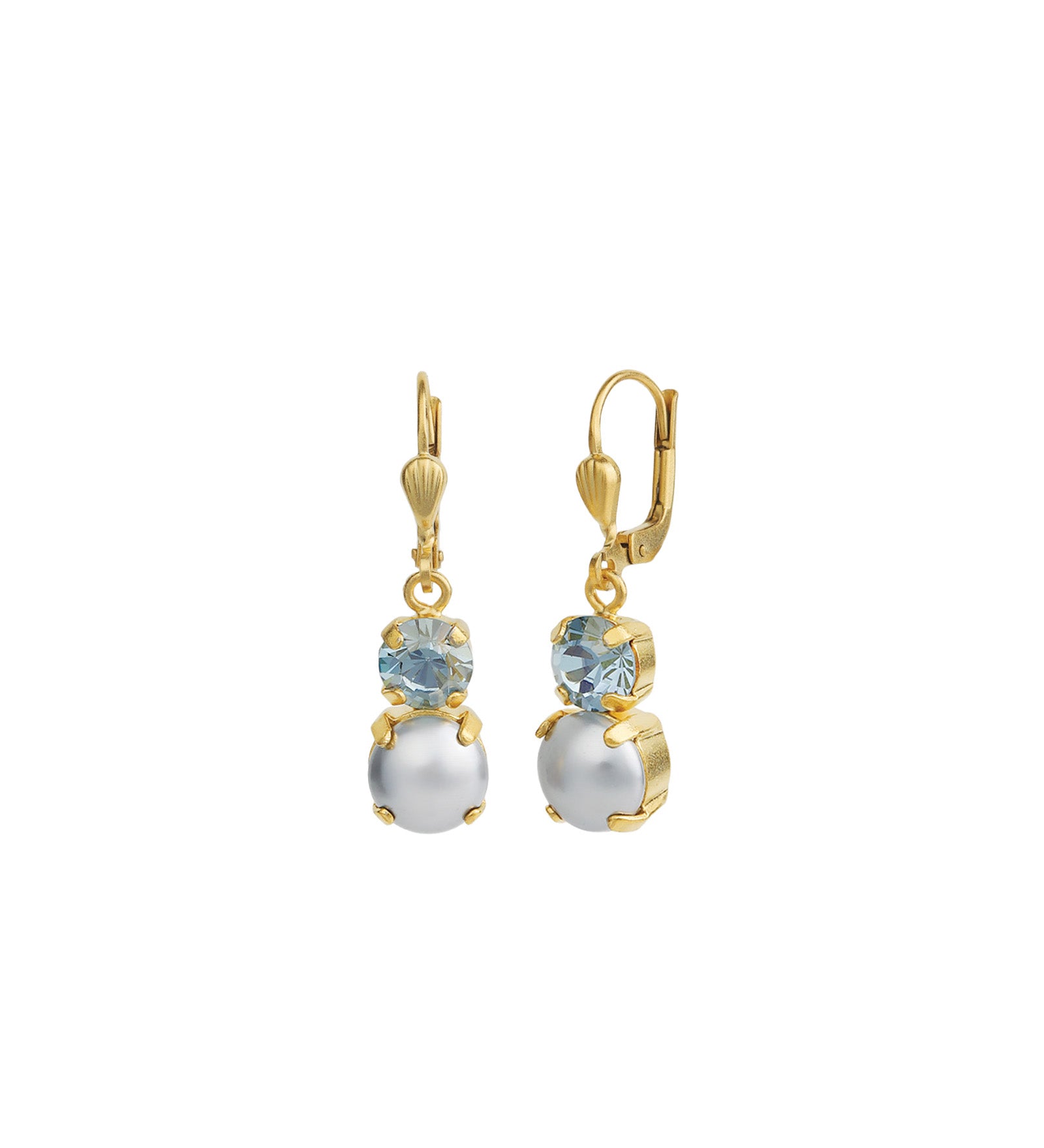 La Vie Parisienne-Graduated Round Crystal & Pearl Hooks-Earrings-Blue Ruby Jewellery-Vancouver Canada