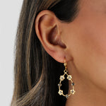 Open Teardrop Flower Hooks 14k Gold Plated, White Crystal, Black Diamond Crystal