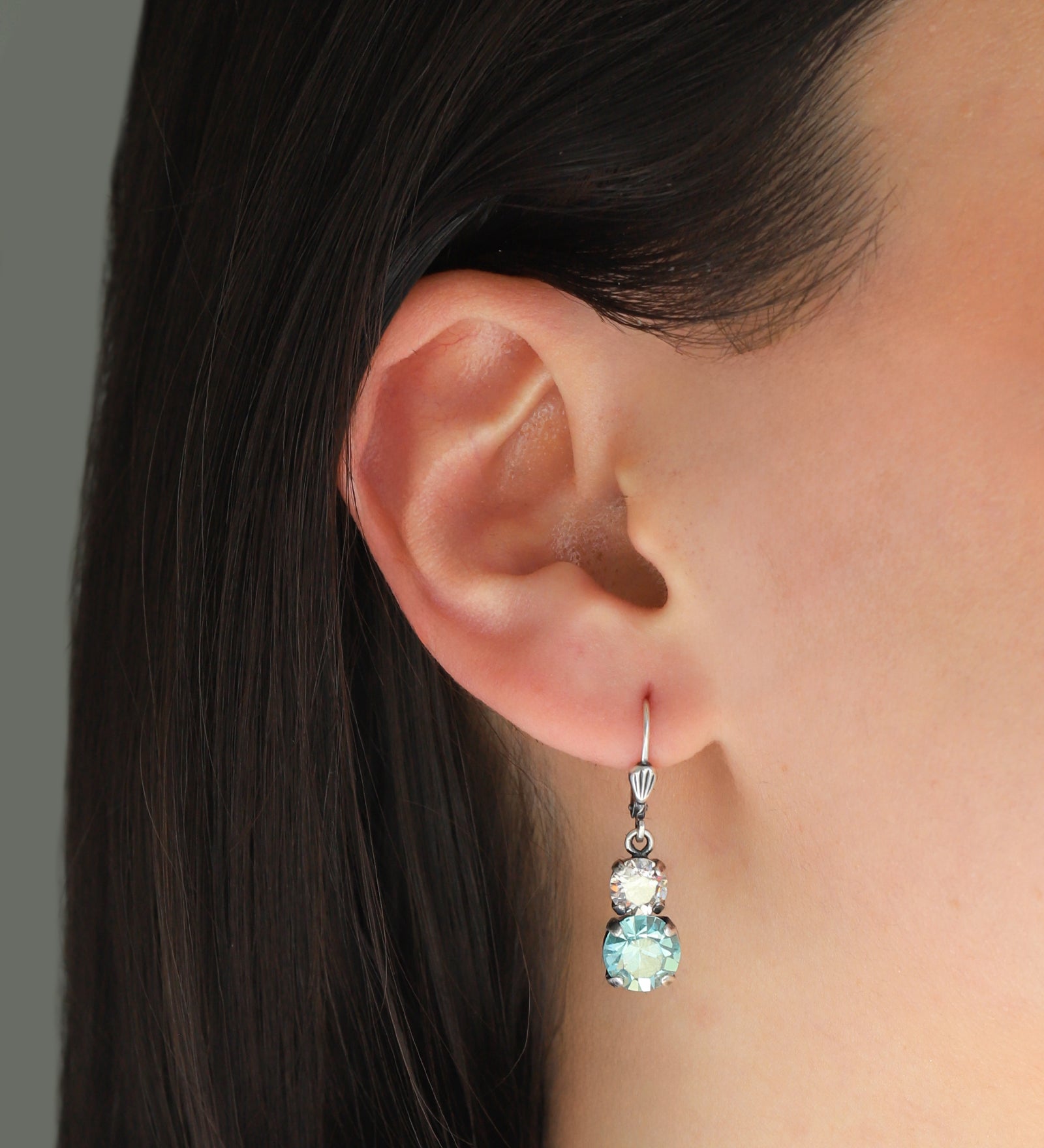 La Vie Parisienne-Graduated Round Crystal Hooks-Earrings-Blue Ruby Jewellery-Vancouver Canada