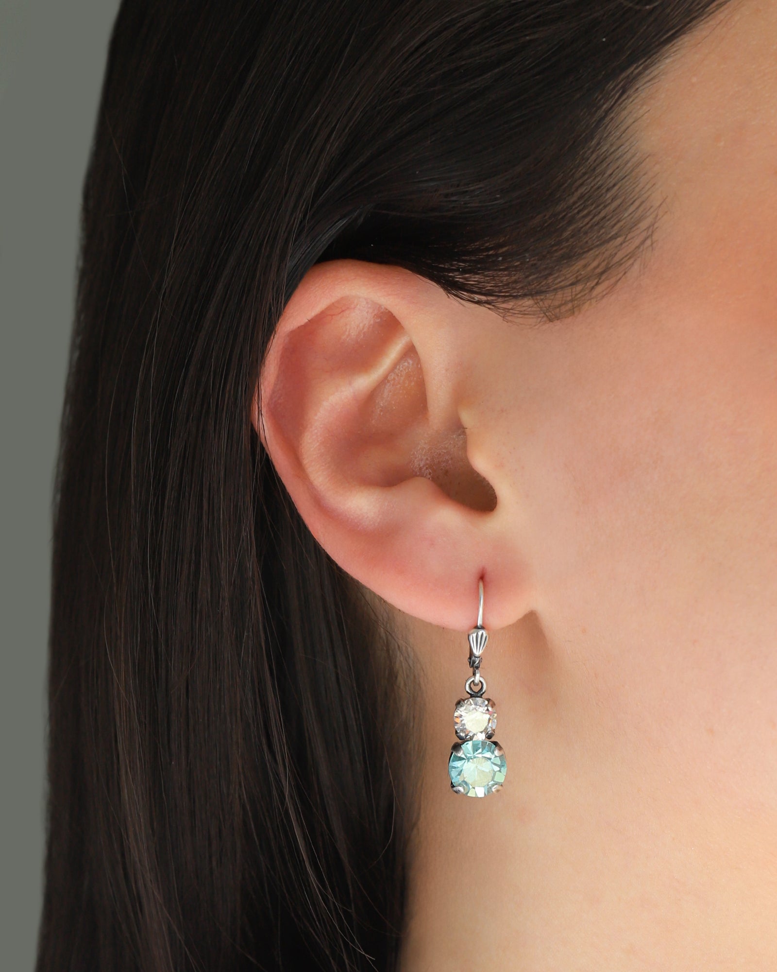 La Vie Parisienne-Graduated Round Crystal Hooks-Earrings-Blue Ruby Jewellery-Vancouver Canada