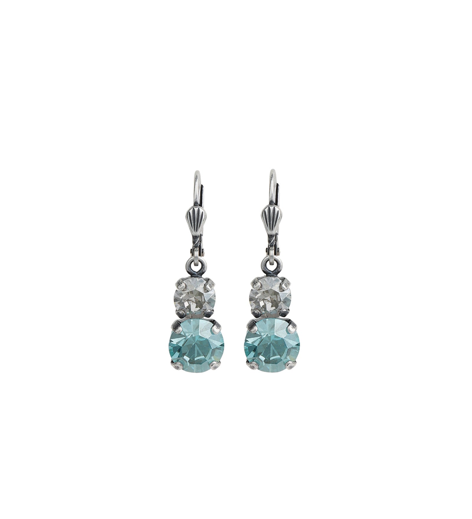 La Vie Parisienne-Graduated Round Crystal Hooks-Earrings-Silver Plated, Fountain Crystal-Blue Ruby Jewellery-Vancouver Canada