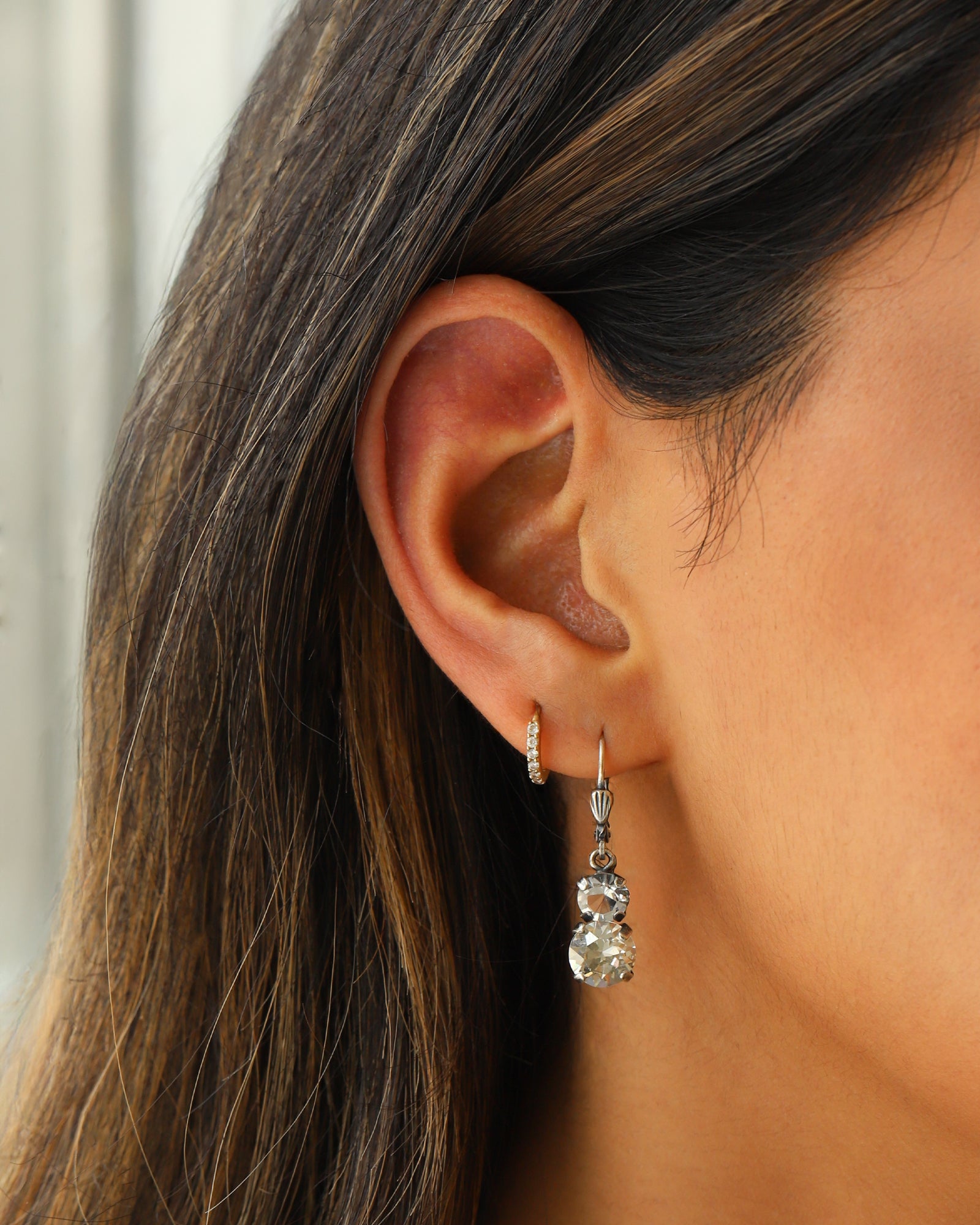 La Vie Parisienne-Graduated Round Crystal Hooks-Earrings-Blue Ruby Jewellery-Vancouver Canada