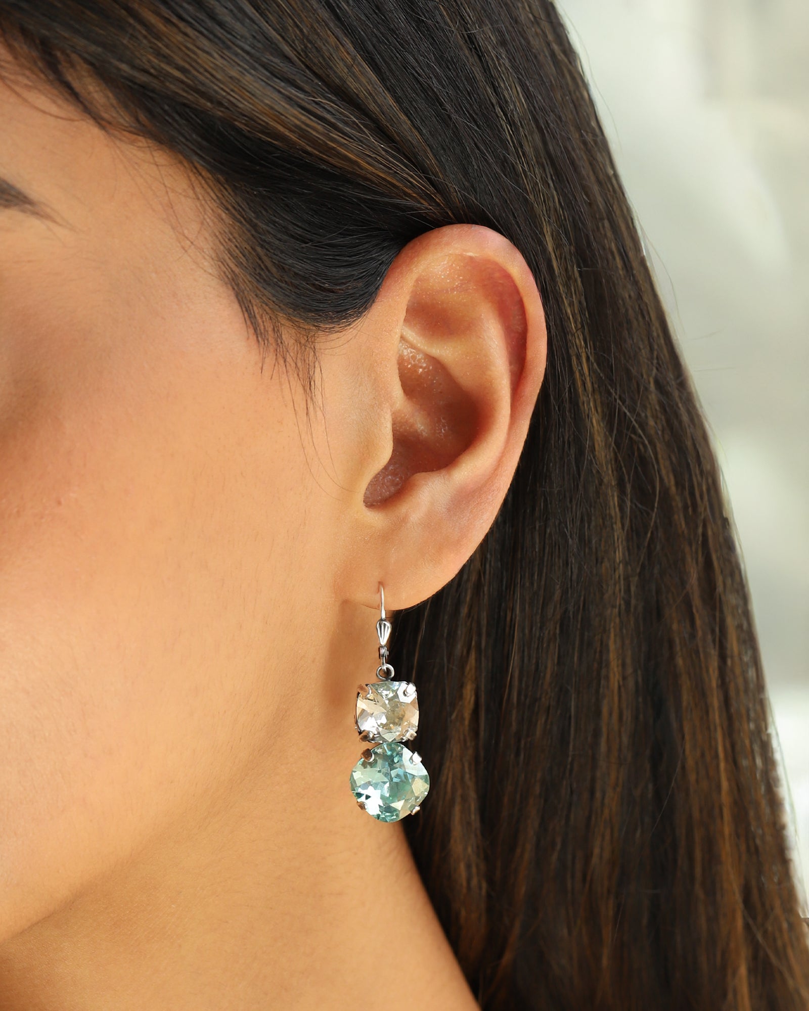 La Vie Parisienne-Two Round Crystal Hooks-Earrings-Blue Ruby Jewellery-Vancouver Canada