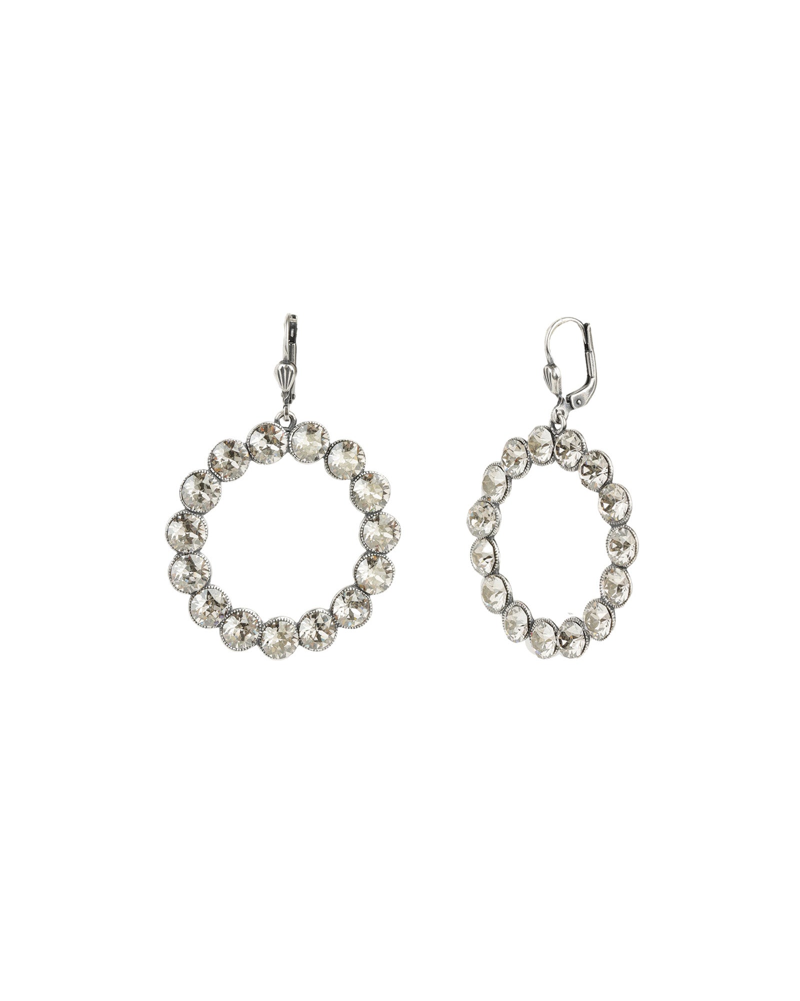 Round Crystal Ring Hooks Silver Plated, White Crystal