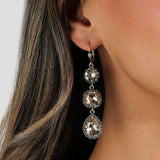 Three Crystal Halo Drop Hooks Silver Plated, Shade Crystal