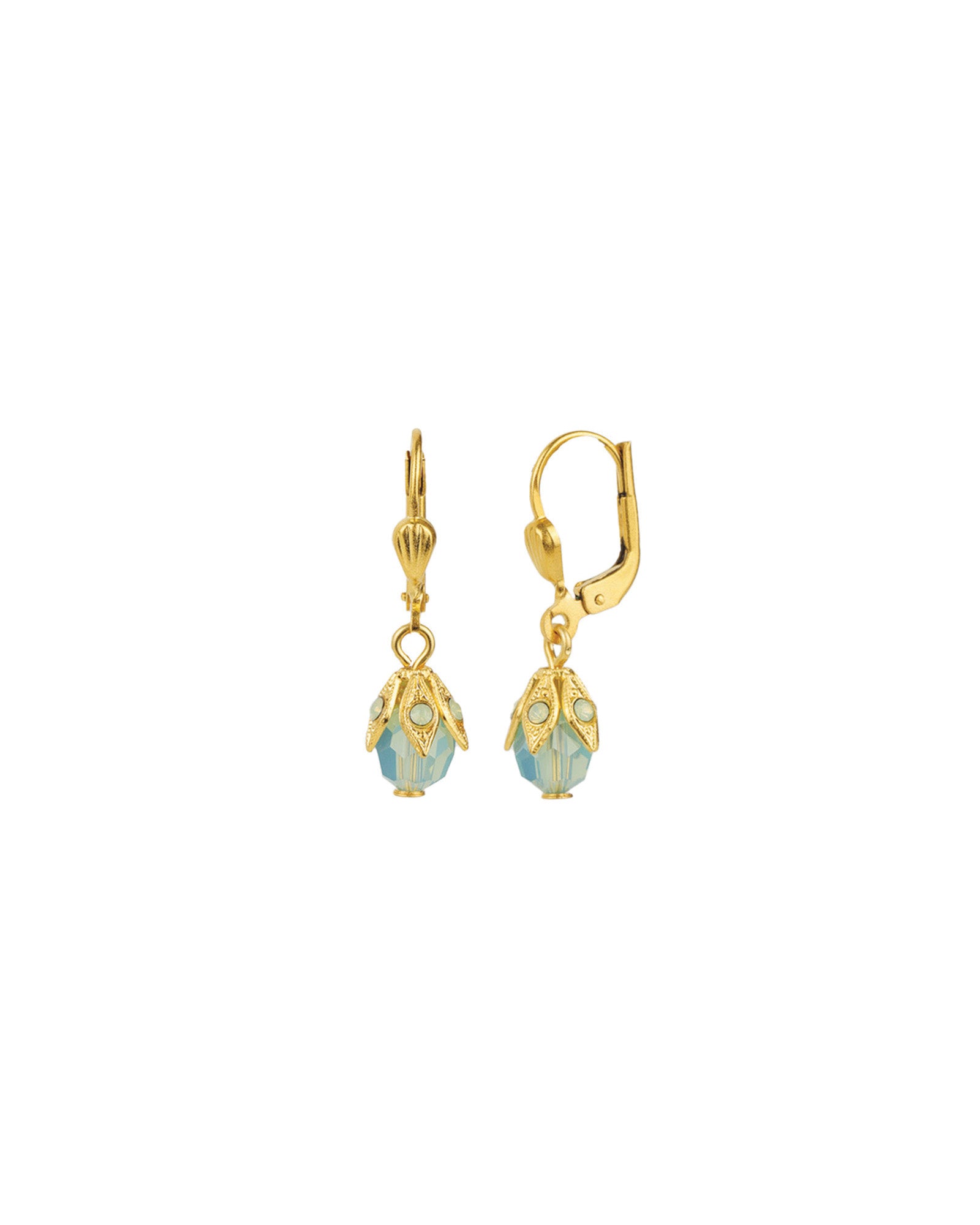 Leaf Cap Drop Hooks 14k Gold Plated, Pacific Opal Crystal