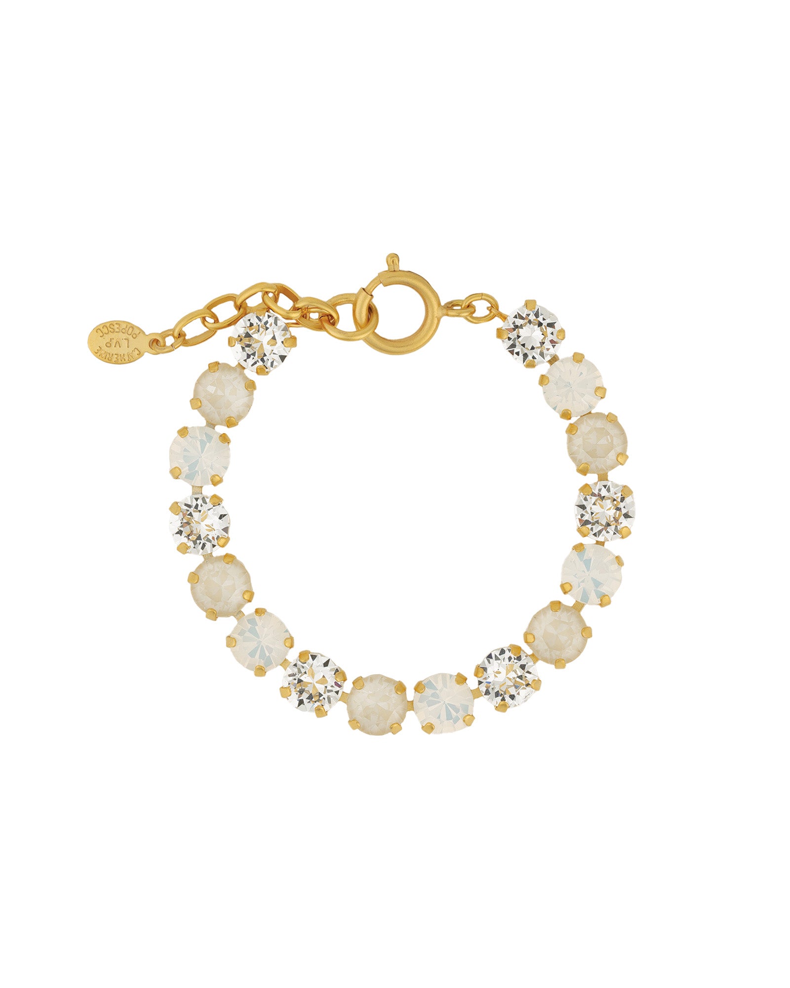 Crystal Bracelet | 8mm 14k Gold Plated, White Opal Crystal, Linen Crystal