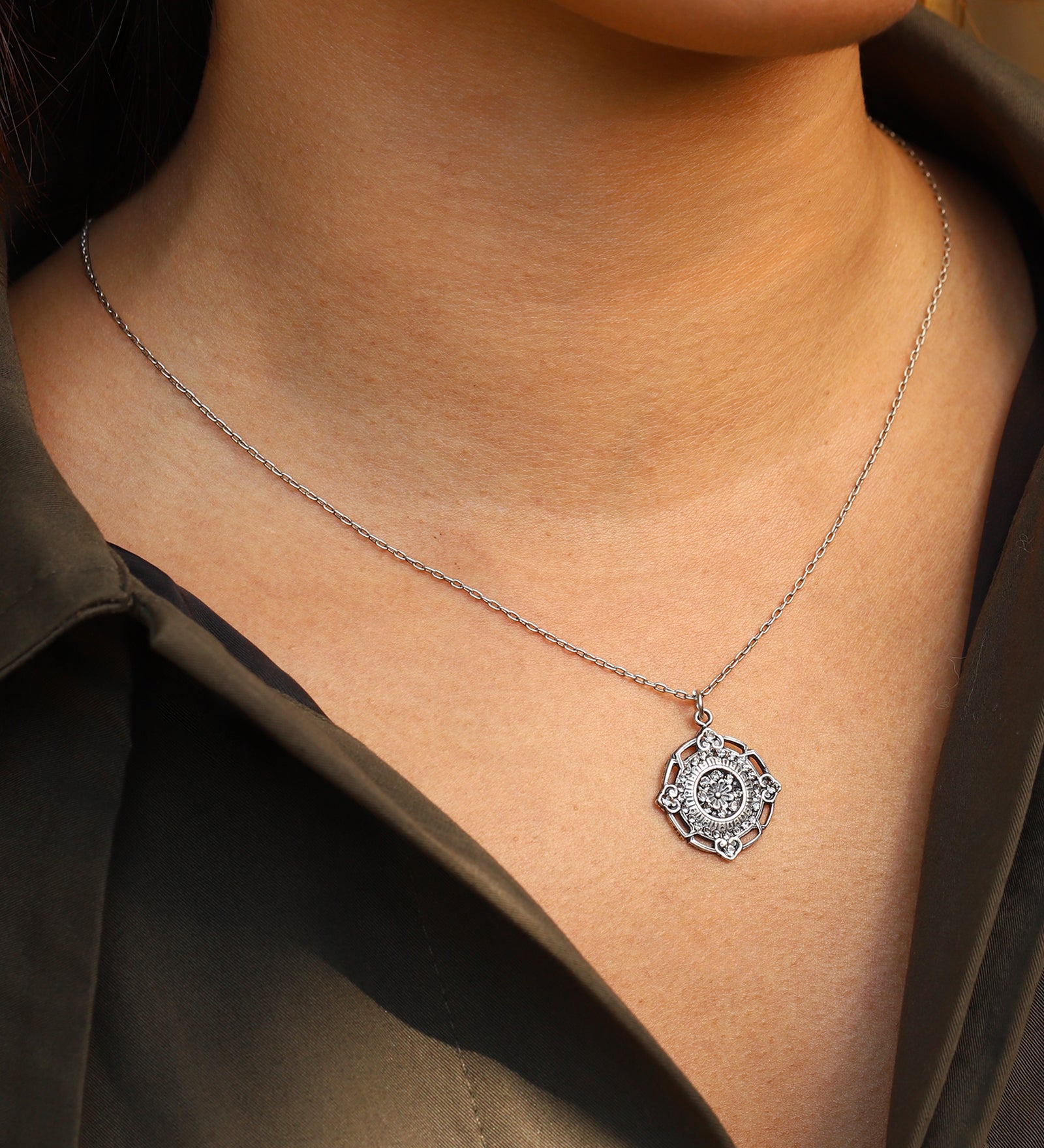 La Vie Parisienne-Round Filigree Flower Necklace-Necklaces-Blue Ruby Jewellery-Vancouver Canada