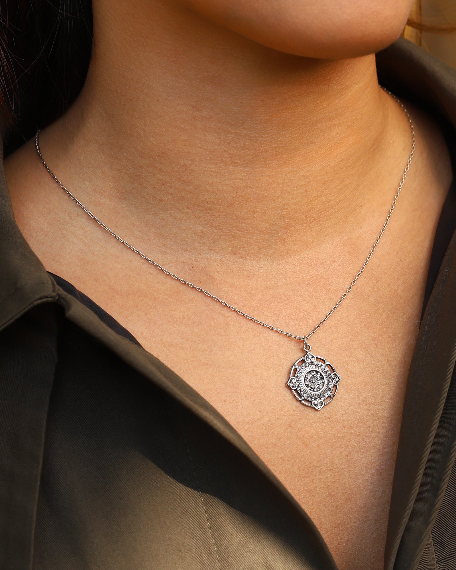 La Vie Parisienne-Round Filigree Flower Necklace-Necklaces-Blue Ruby Jewellery-Vancouver Canada