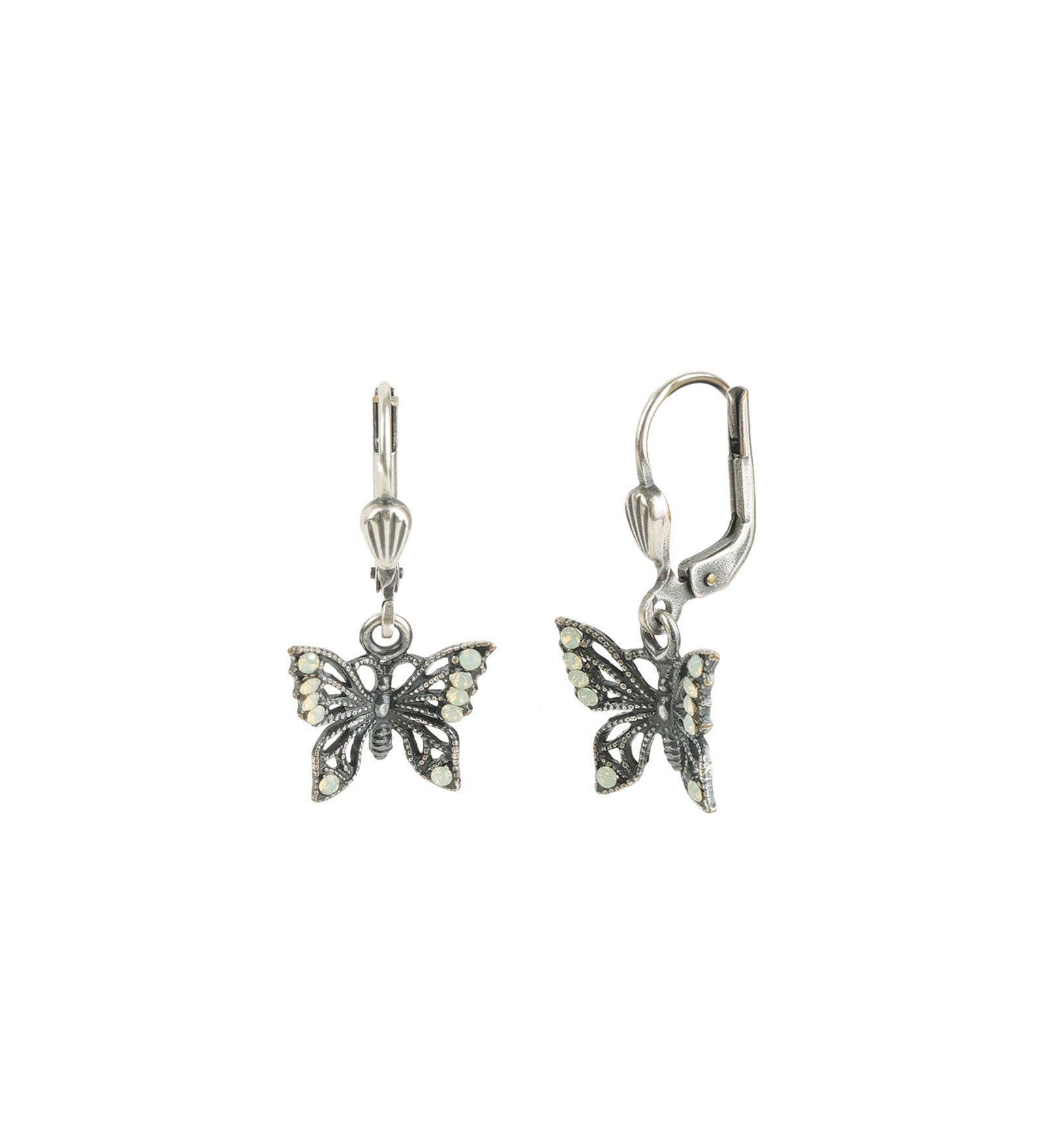 Filigree Butterfly Hooks Silver Plated, Pacific Opal Crystal