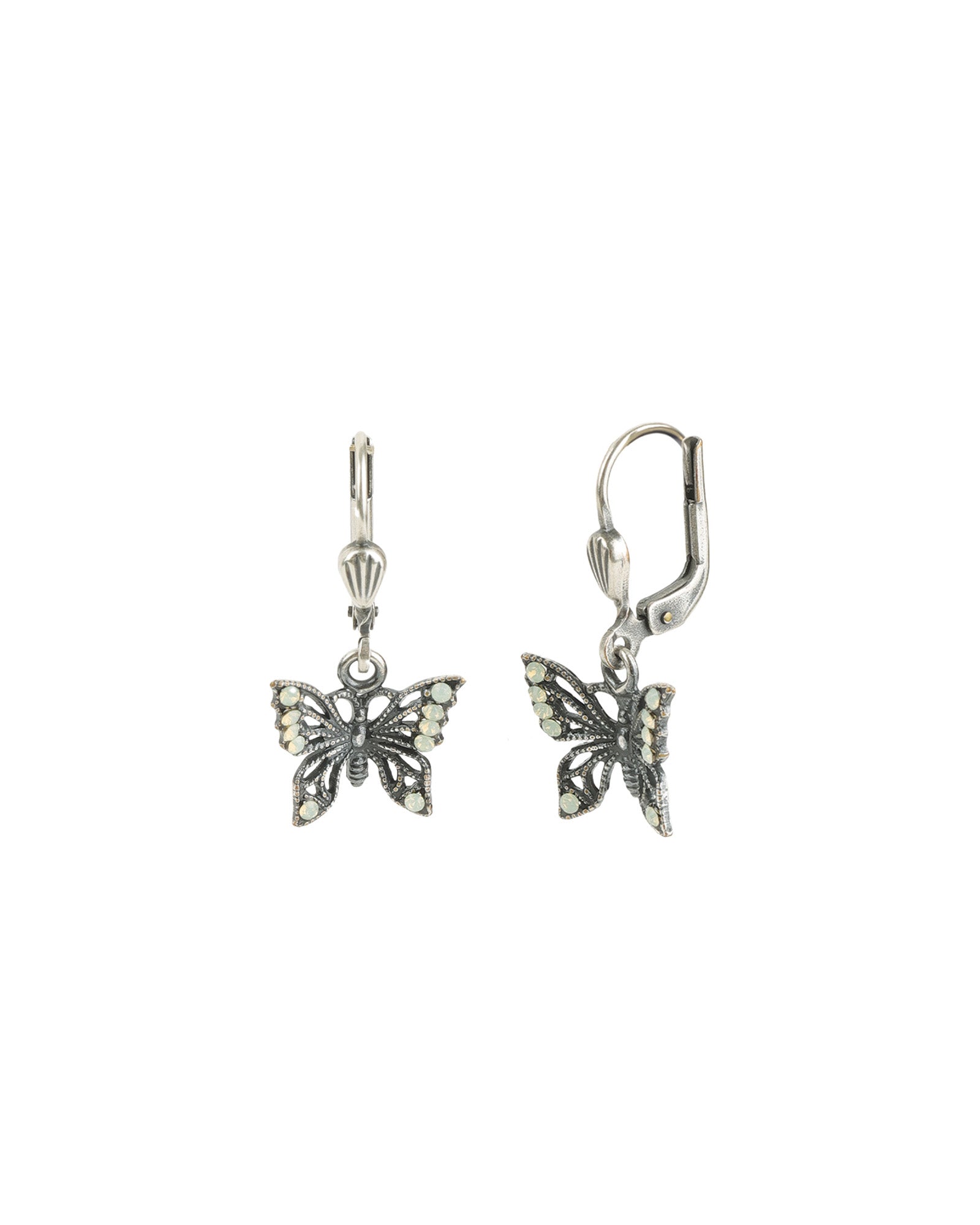 Filigree Butterfly Hooks Silver Plated, Pacific Opal Crystal