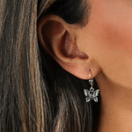 Filigree Butterfly Hooks Silver Plated, White Crystal