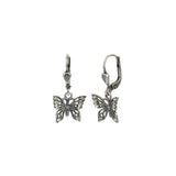 Filigree Butterfly Hooks Silver Plated, White Crystal