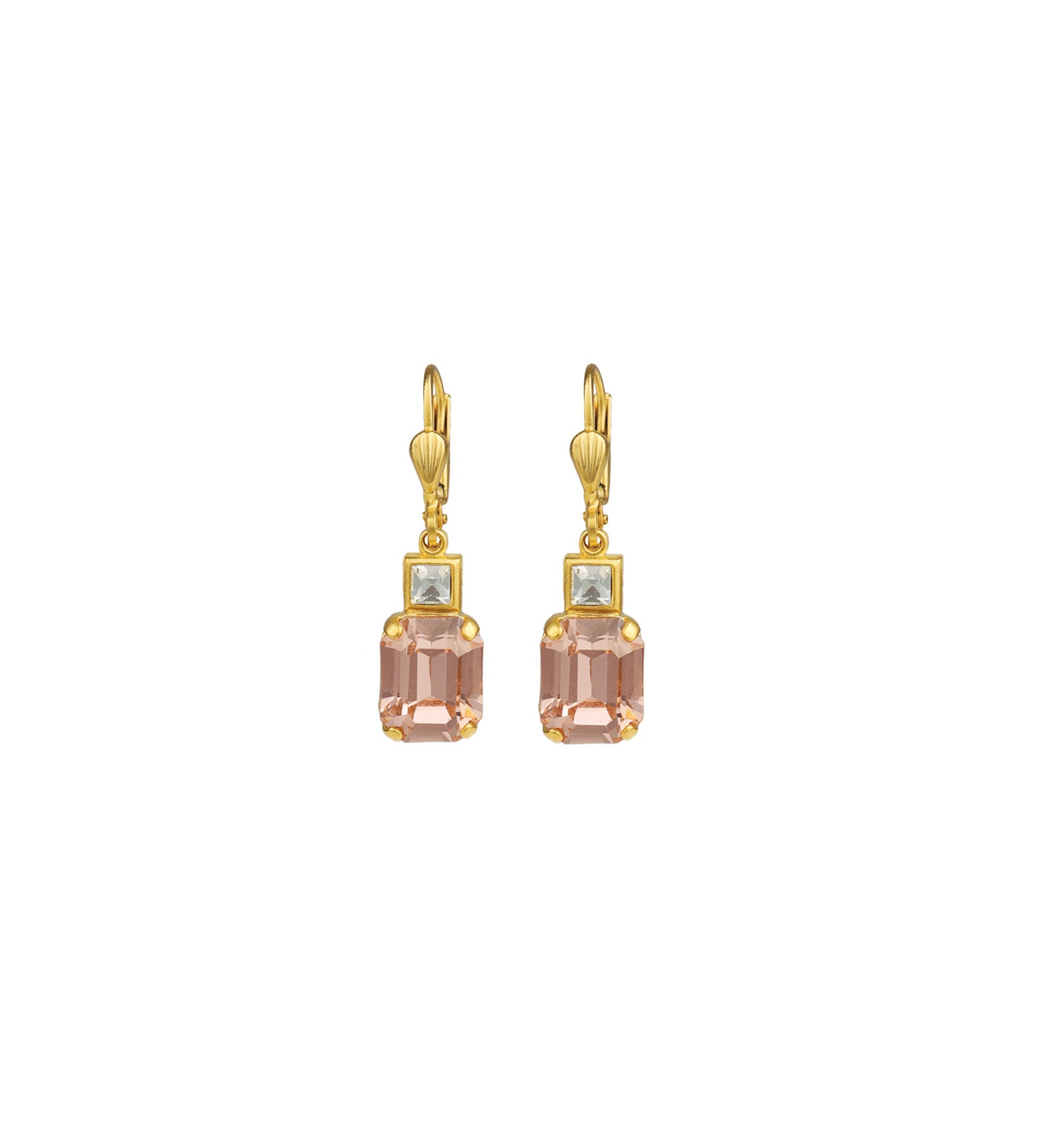 La Vie Parisienne-Rectangle Crystal Hooks-Earrings-14k Gold Plated, Blush Crystal-Blue Ruby Jewellery-Vancouver Canada