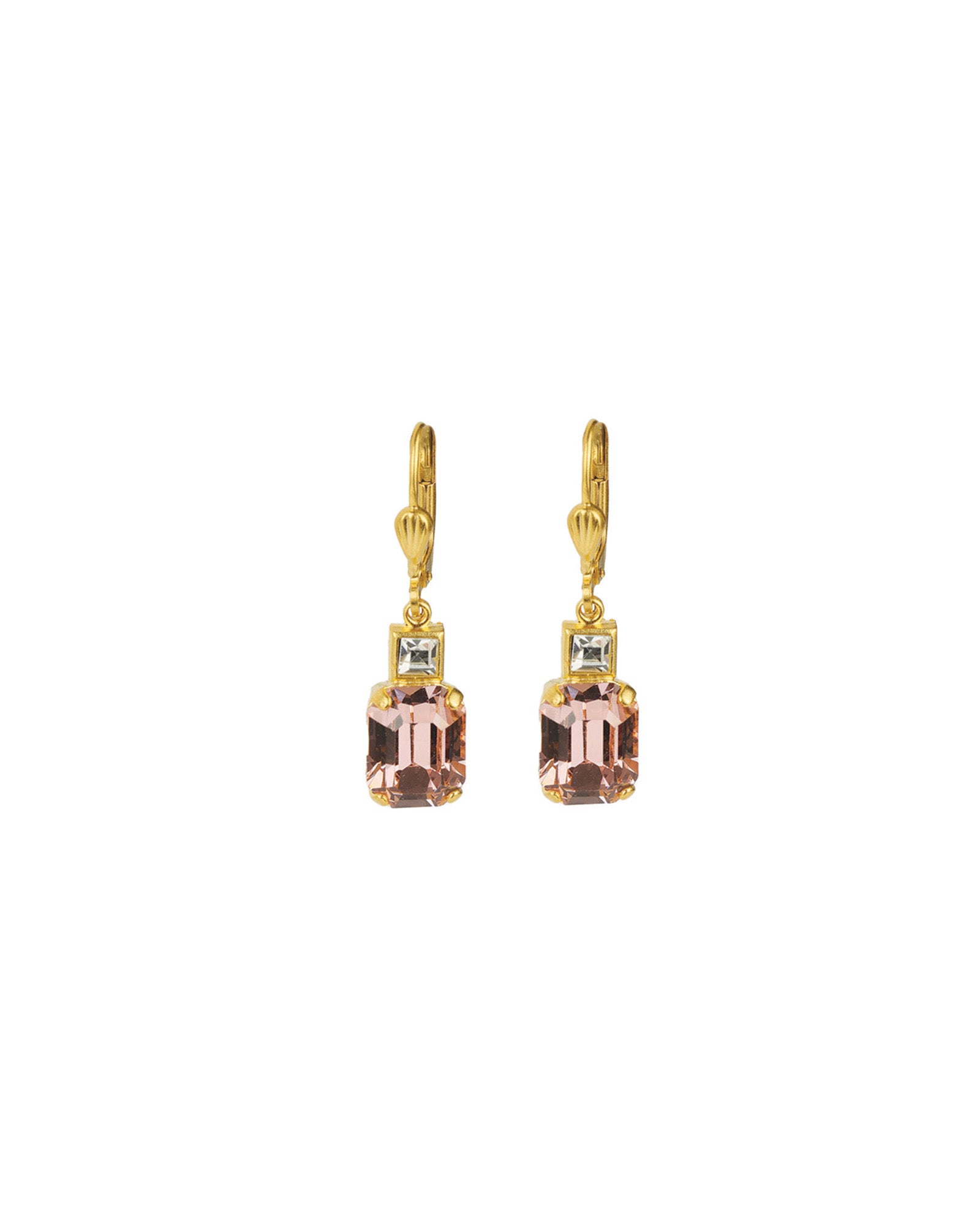 La Vie Parisienne-Rectangle Crystal Hooks-Earrings-14k Gold Plated, Amethyst Crystal-Blue Ruby Jewellery-Vancouver Canada
