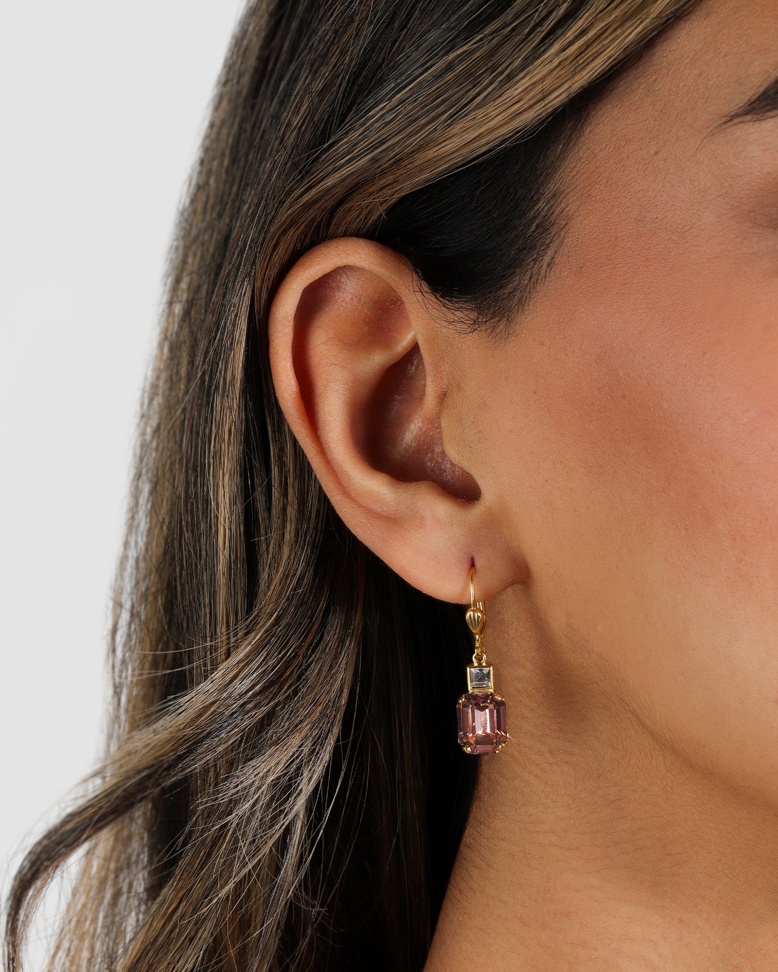 La Vie Parisienne-Rectangle Crystal Hooks-Earrings-Blue Ruby Jewellery-Vancouver Canada