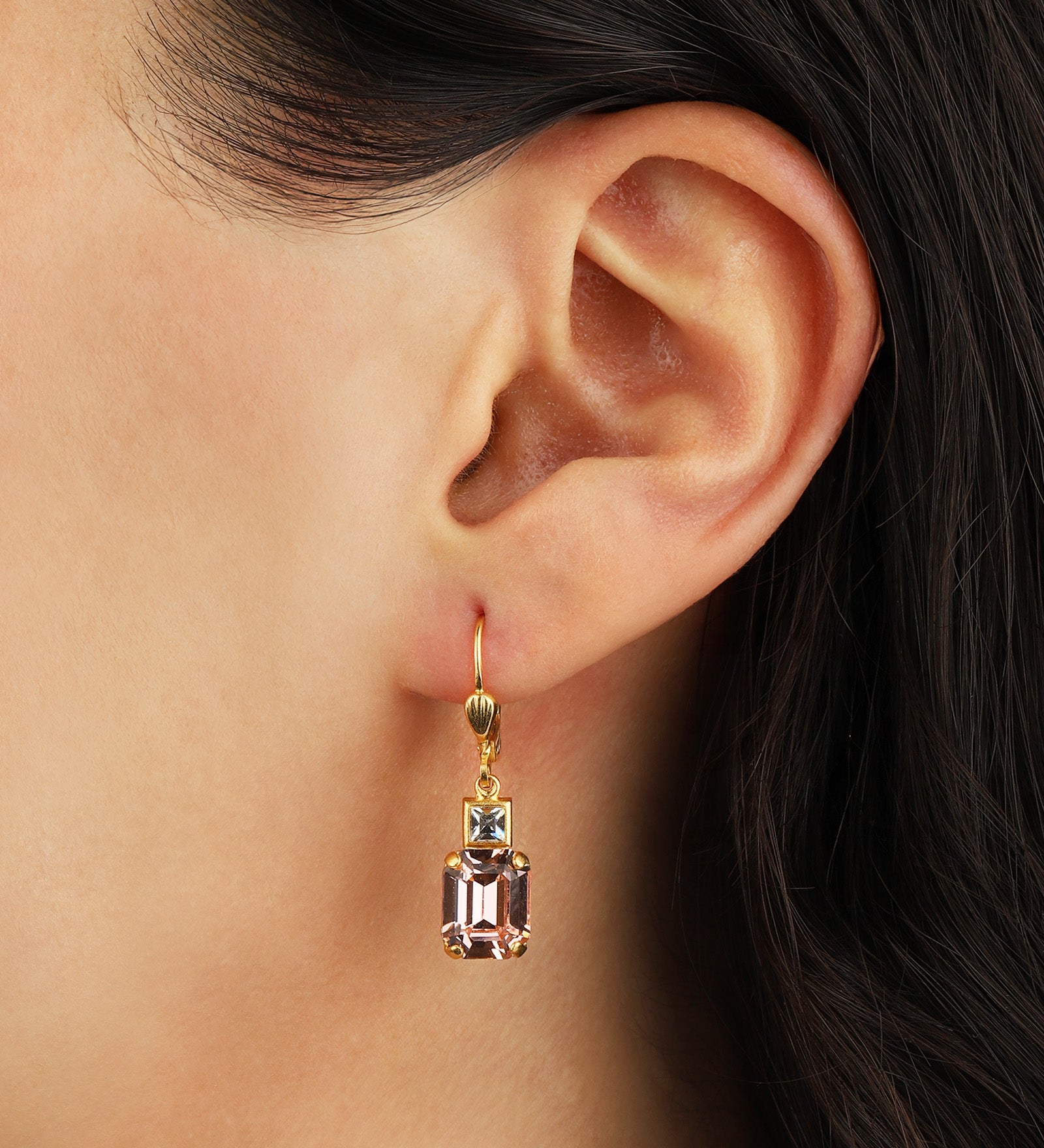 La Vie Parisienne-Rectangle Crystal Hooks-Earrings-Blue Ruby Jewellery-Vancouver Canada