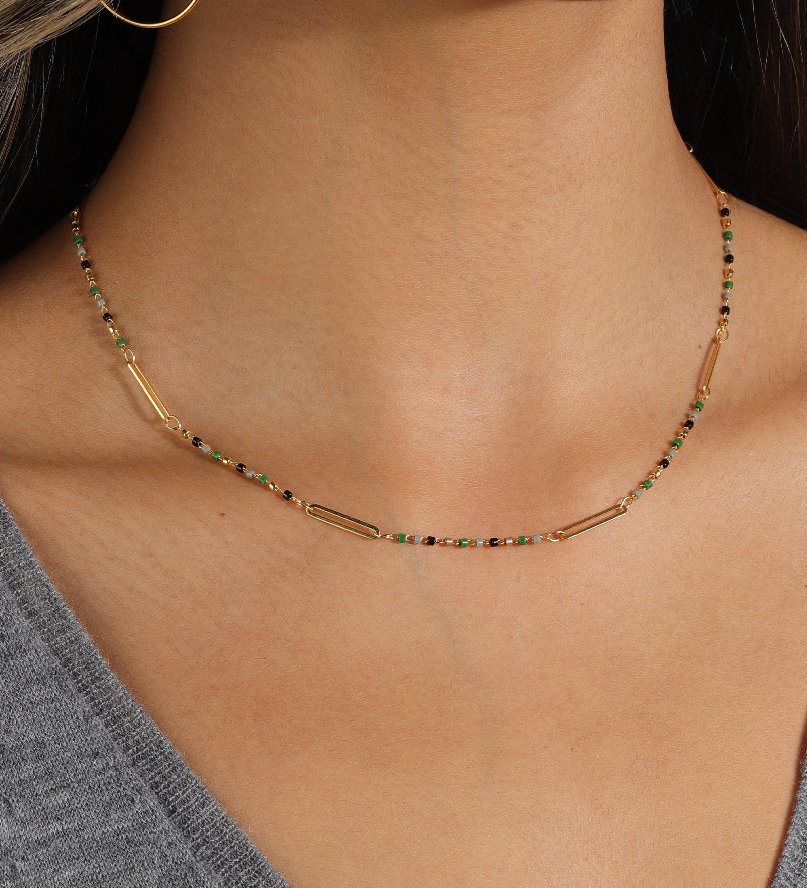 La Vie Parisienne-Enamel Bead Paperclip Necklace-Necklaces-Blue Ruby Jewellery-Vancouver Canada