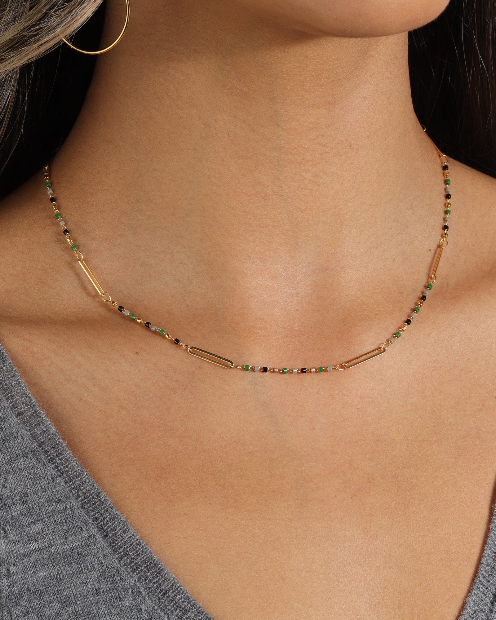 La Vie Parisienne-Enamel Bead Paperclip Necklace-Necklaces-Blue Ruby Jewellery-Vancouver Canada