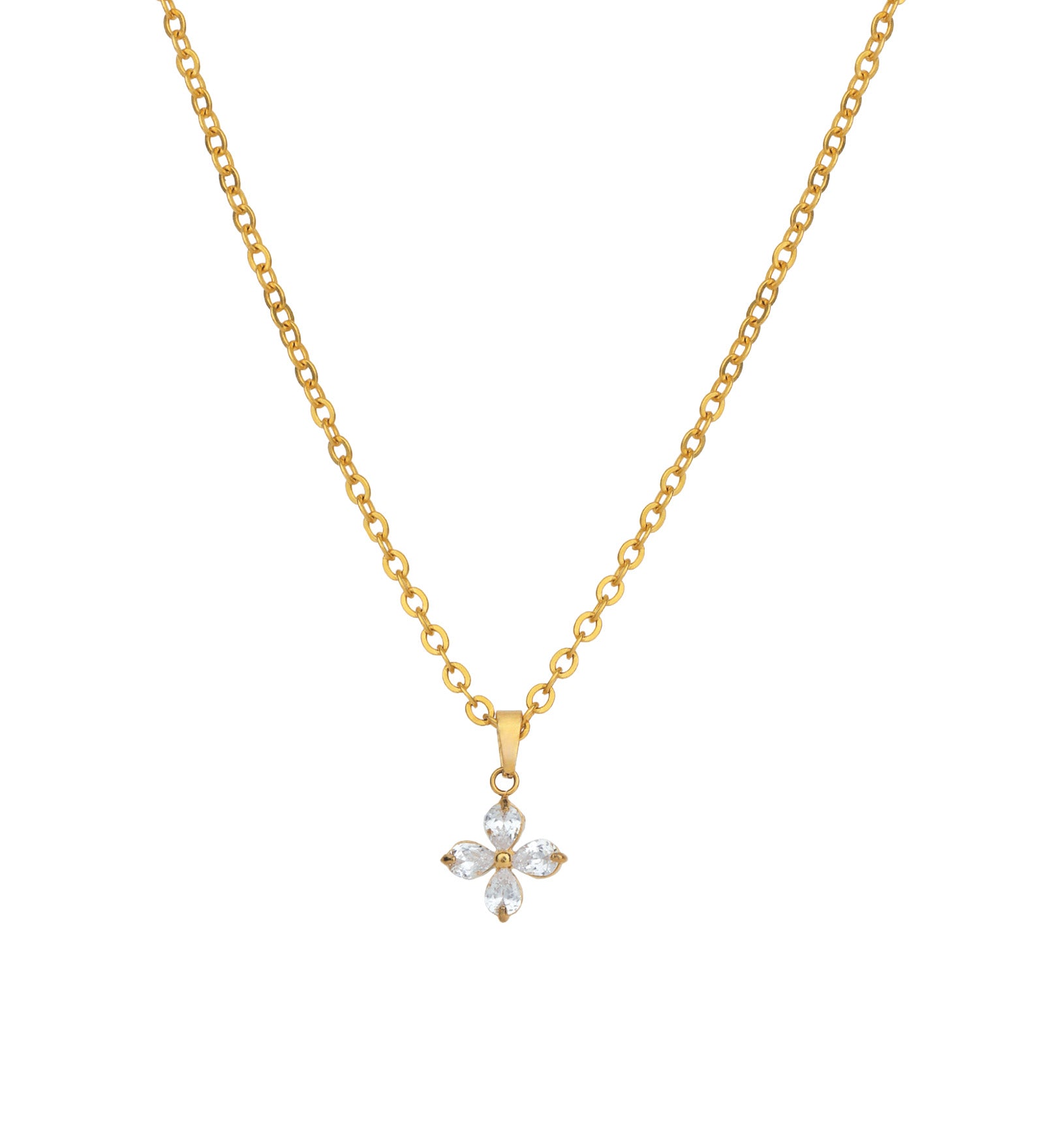 La Vie Parisienne-Lotus Flower Four Crystal Necklace-Necklaces-14k Gold Plated, White Crystal-Blue Ruby Jewellery-Vancouver Canada