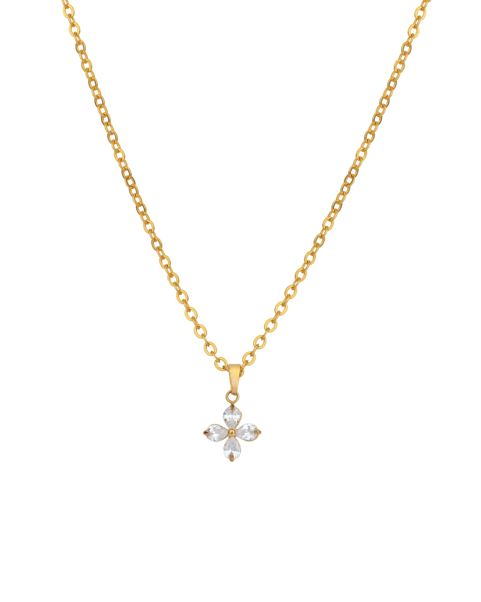 La Vie Parisienne-Lotus Flower Four Crystal Necklace-Necklaces-14k Gold Plated, White Crystal-Blue Ruby Jewellery-Vancouver Canada