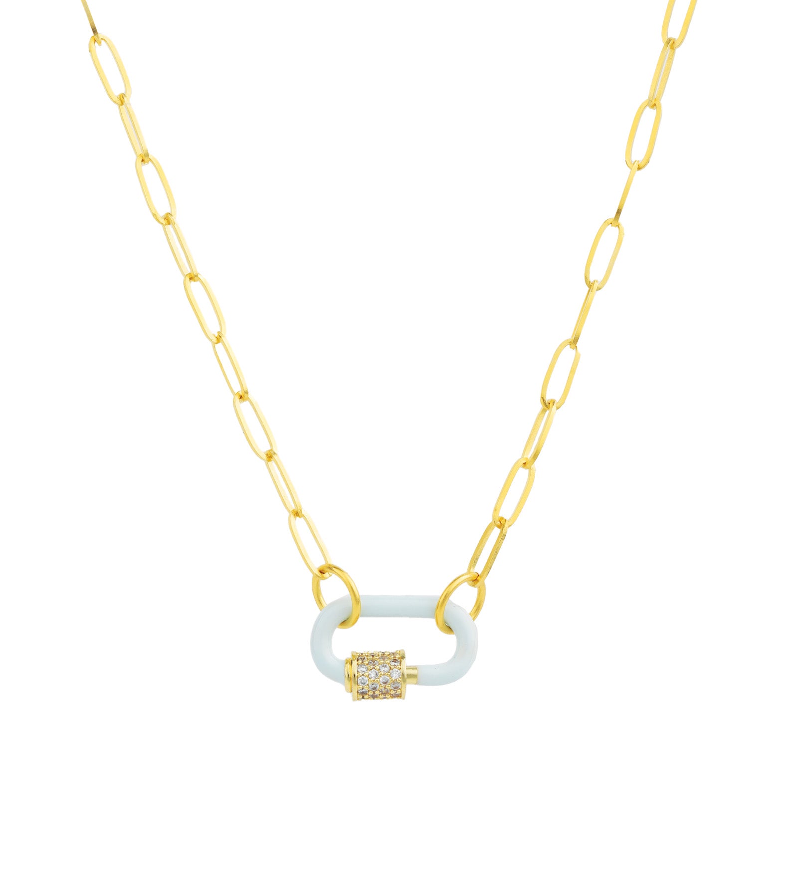 La Vie Parisienne-Carabiner Crystal Necklace-Necklaces-14k Gold Plated, Blue Enamel-Blue Ruby Jewellery-Vancouver Canada