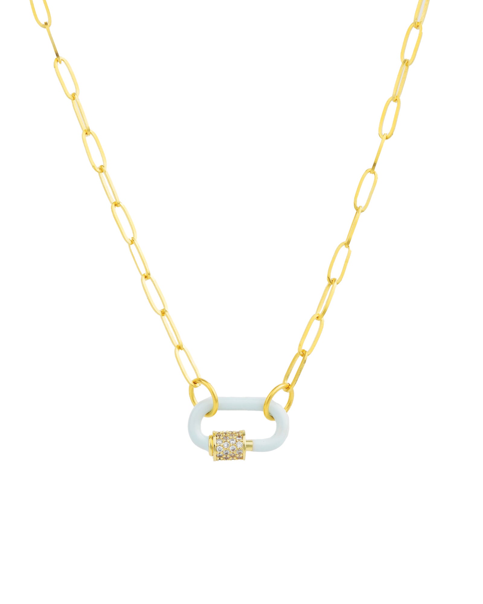 La Vie Parisienne-Carabiner Crystal Necklace-Necklaces-14k Gold Plated, Blue Enamel-Blue Ruby Jewellery-Vancouver Canada