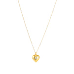 Heart Pendant Pearl Chain Necklace Antique 14k Gold Plated, White Crystal, White Pearl