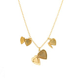 Three Heart Locket Necklace Antique 14k Gold Plated