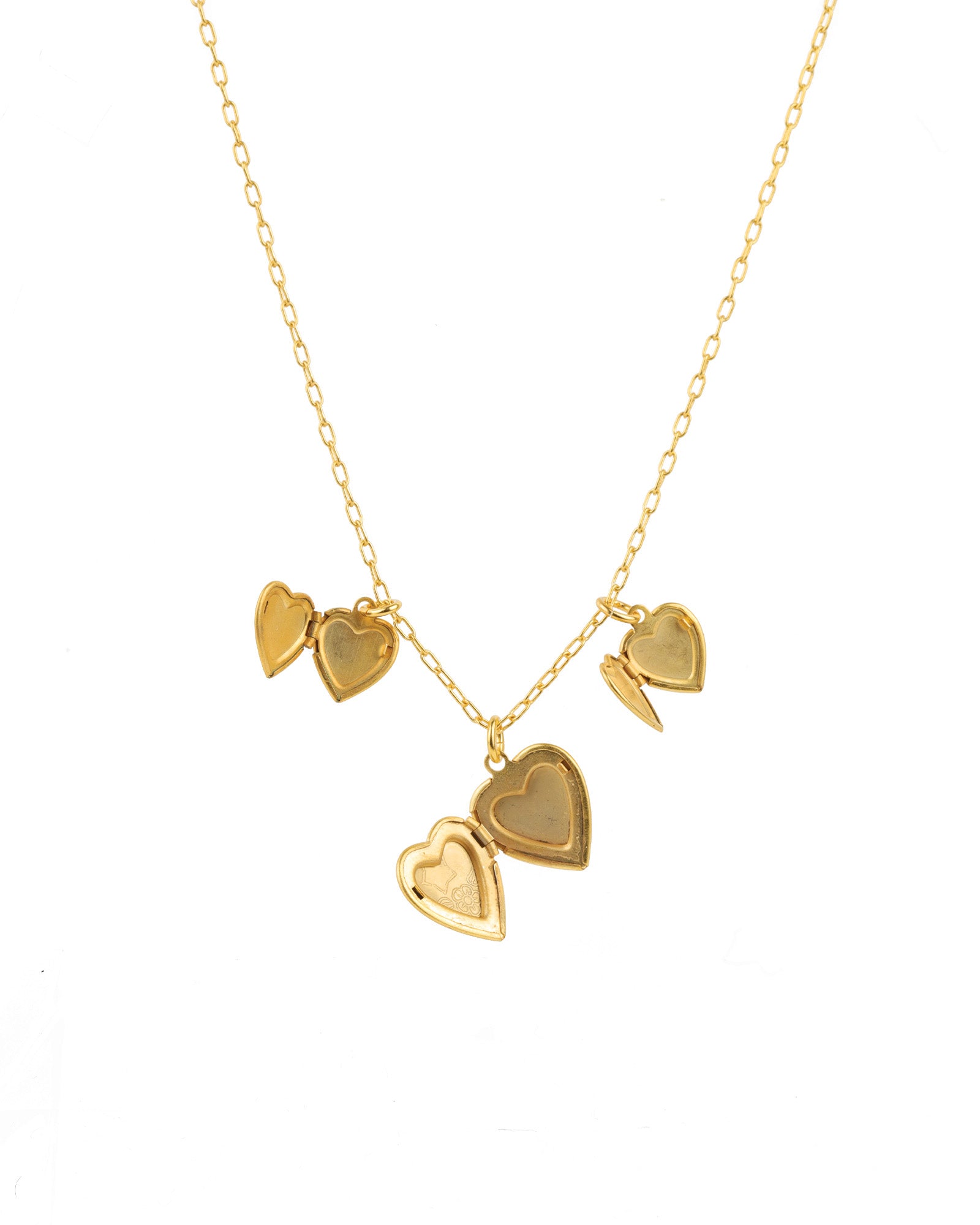 Three Heart Locket Necklace Antique 14k Gold Plated