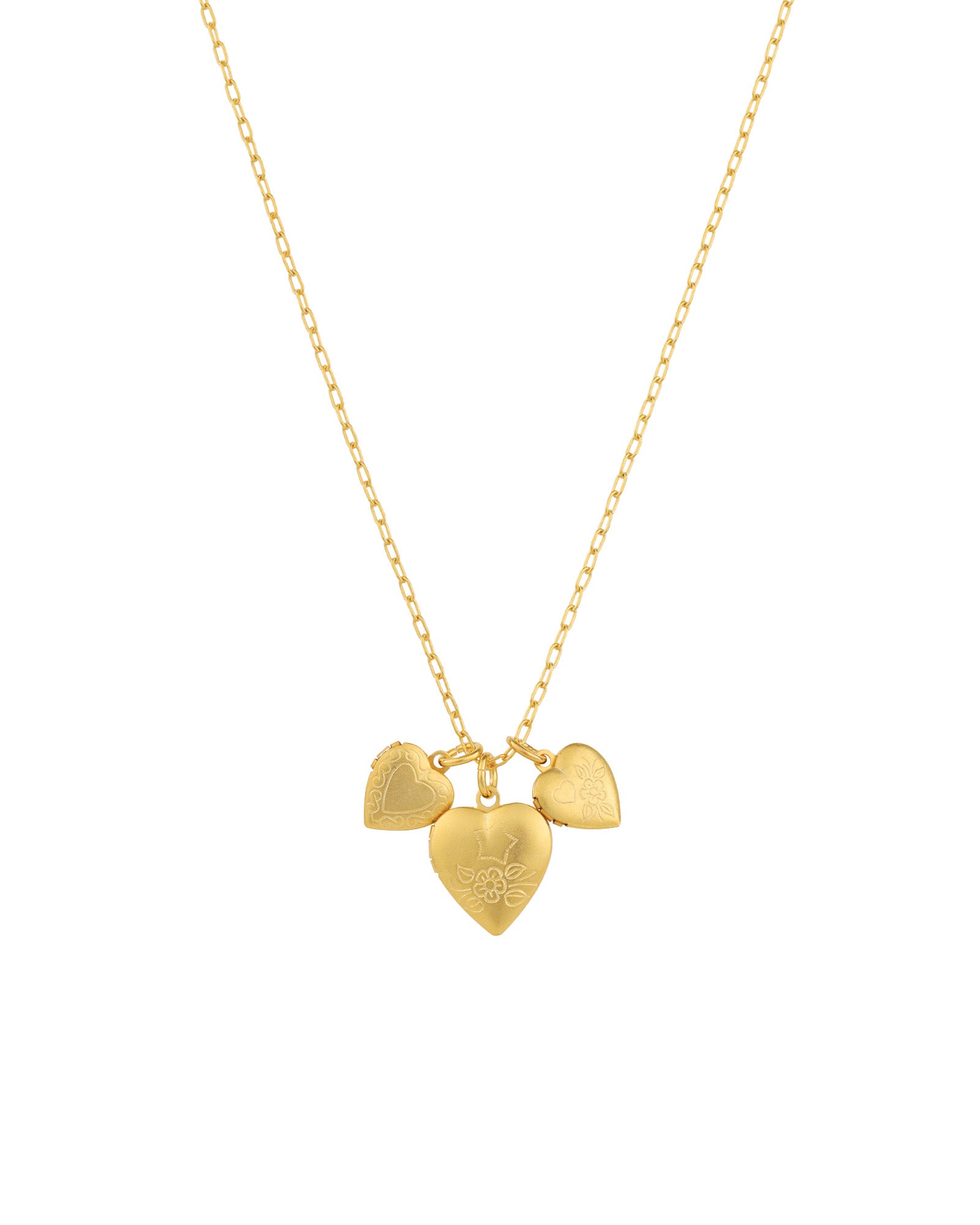 Three Heart Locket Necklace Antique 14k Gold Plated