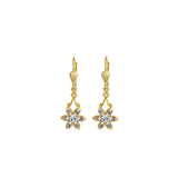 La Vie Parisienne-Six Petal Crystal Hooks-Earrings-14k Gold Plated, Black Diamond Crystal-Blue Ruby Jewellery-Vancouver Canada