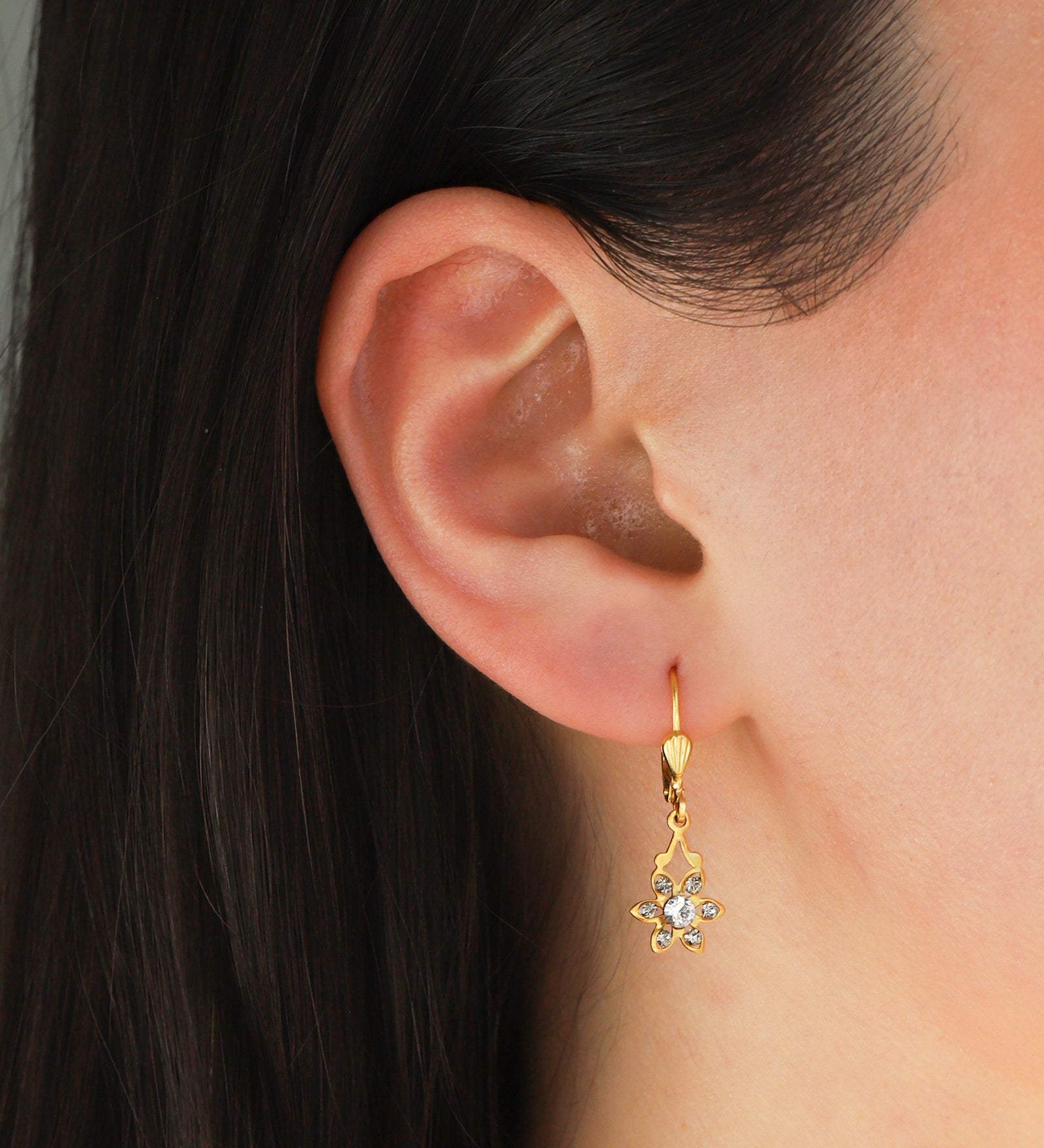 La Vie Parisienne-Six Petal Crystal Hooks-Earrings-Blue Ruby Jewellery-Vancouver Canada