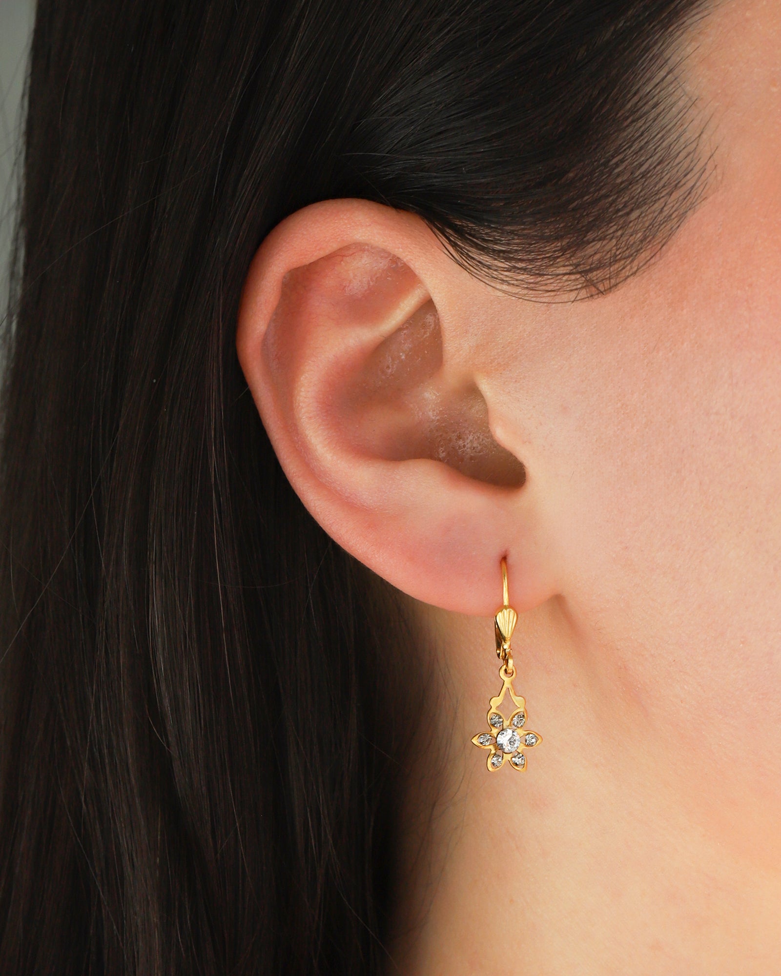 La Vie Parisienne-Six Petal Crystal Hooks-Earrings-Blue Ruby Jewellery-Vancouver Canada