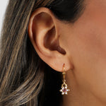 La Vie Parisienne-Flower Six Petal Crystal Hooks-Earrings-Blue Ruby Jewellery-Vancouver Canada