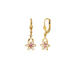 Flower Six Petal Crystal Hooks Antique 14k Gold Plated,  Rose Water & Pink Crystal
