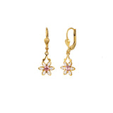Flower Six Petal Crystal Hooks Antique 14k Gold Plated,  Rose Water & Pink Crystal