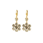 Large Flower Crystal Hooks Antique 14k Gold Plated,  Shade & Black Diamond Crystal