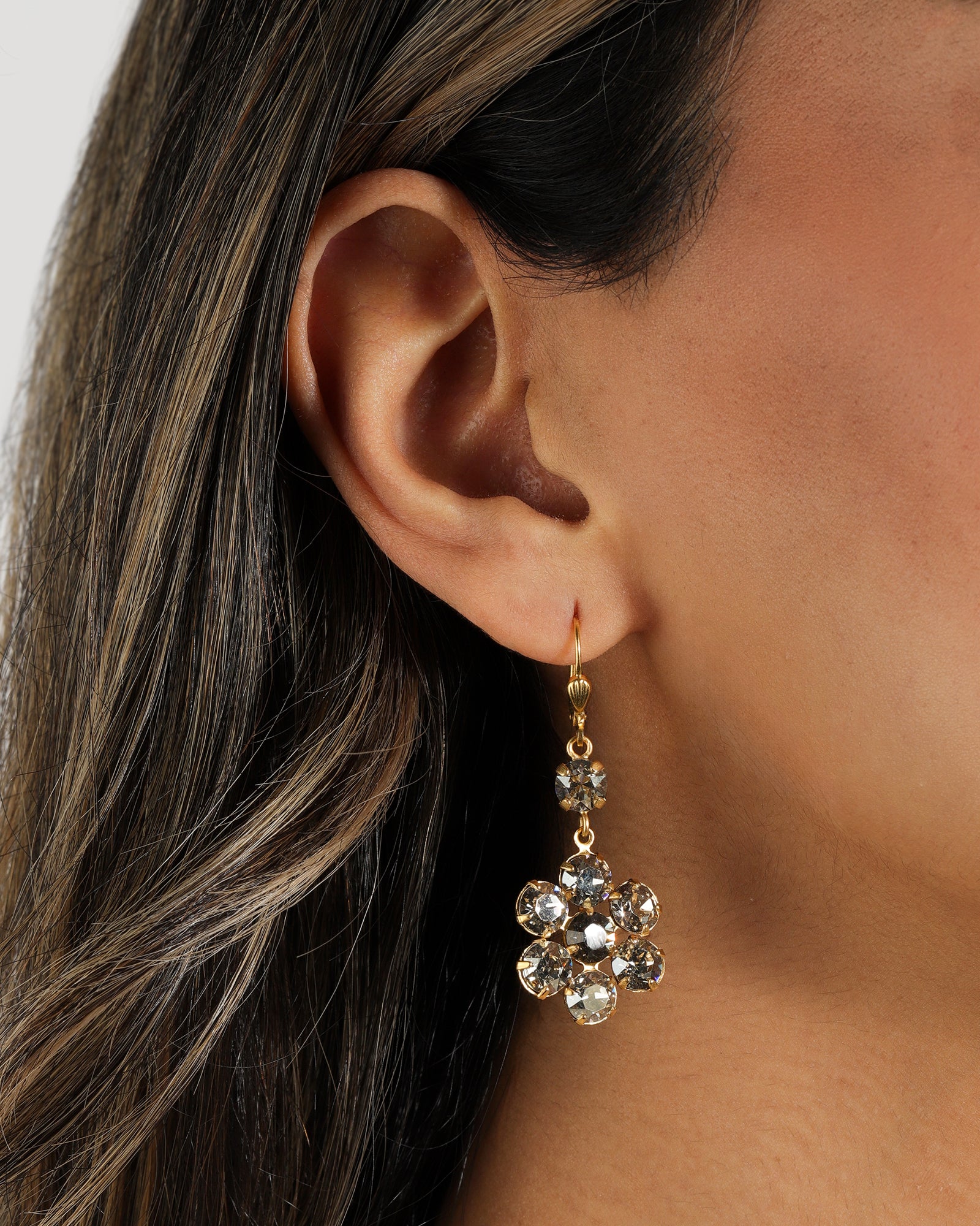 La Vie Parisienne-Large Flower Crystal Hooks-Earrings-Blue Ruby Jewellery-Vancouver Canada