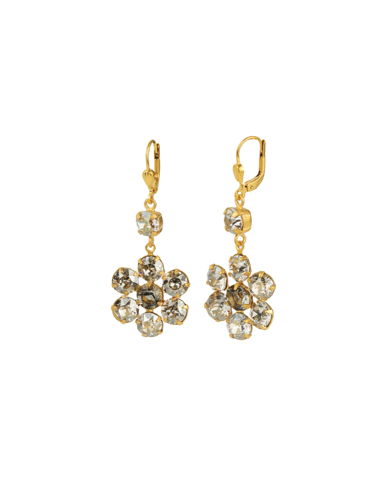 Large Flower Crystal Hooks Antique 14k Gold Plated,  Shade & Black Diamond Crystal
