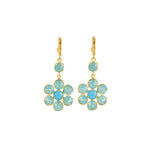 Large Flower Crystal Hooks Antique 14k Gold Plated,  Pacific Opal & Turquoise Crystal