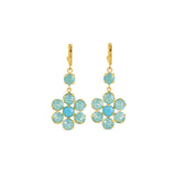 Large Flower Crystal Hooks Antique 14k Gold Plated,  Pacific Opal & Turquoise Crystal