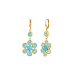 Large Flower Crystal Hooks Antique 14k Gold Plated,  Pacific Opal & Turquoise Crystal