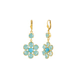 Large Flower Crystal Hooks Antique 14k Gold Plated,  Pacific Opal & Turquoise Crystal