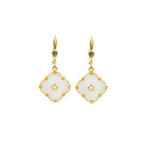 Clover Enamel Crystal Hooks Antique 14k Gold Plated, Enamel,  White Opal Crystal