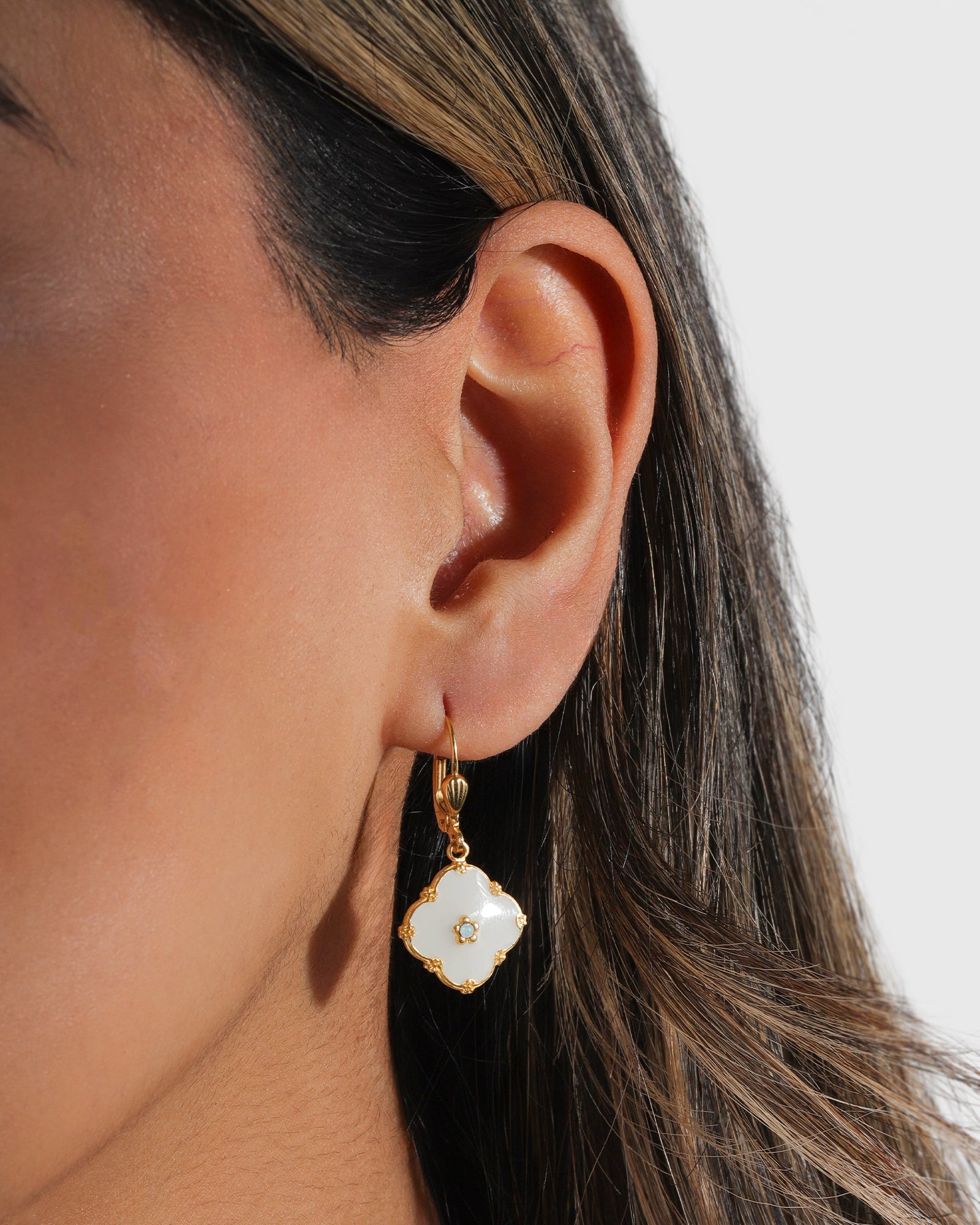 La Vie Parisienne-Clover Enamel Crystal Hooks-Earrings-Blue Ruby Jewellery-Vancouver Canada