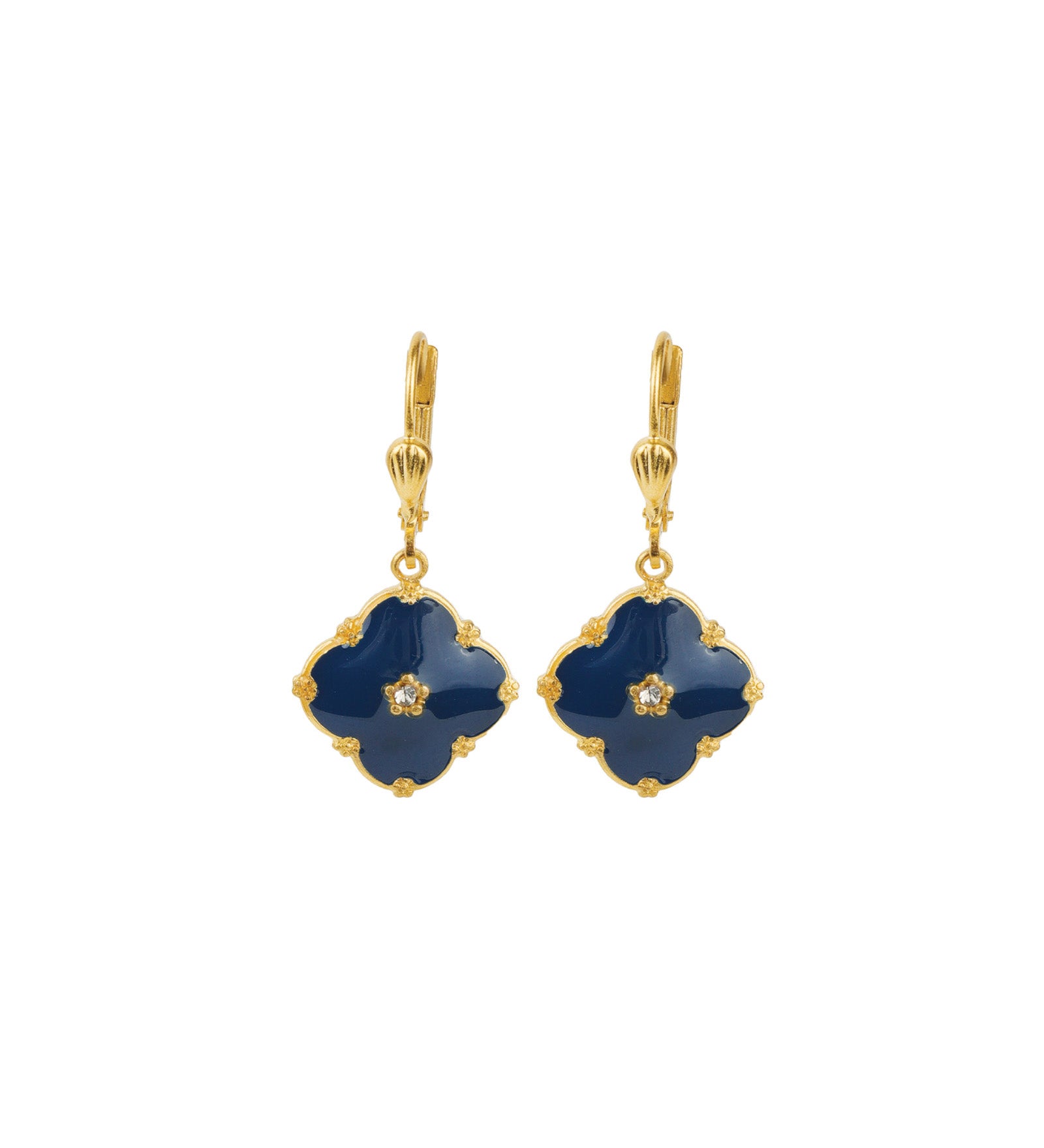 Clover Enamel Crystal Hooks Antique 14k Gold Plated, Enamel,  Black Diamond Crystal
